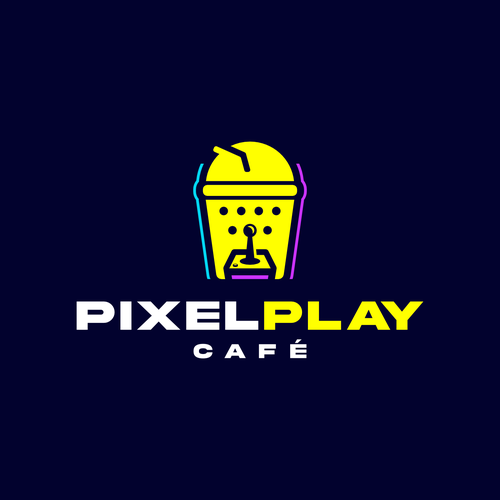 Joystick design with the title 'PixelPlay Cafe'