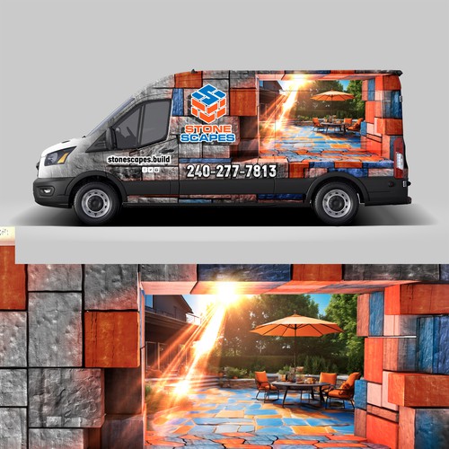 Van design with the title 'STONE SCAPES 3D Wrap design'