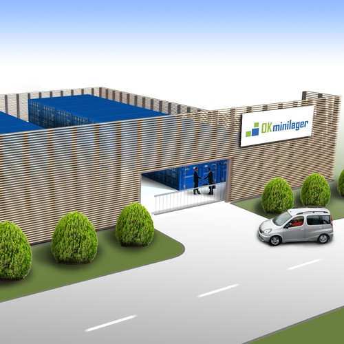 Architecture illustration with the title 'Create the next illustration for OK Minilager AS'