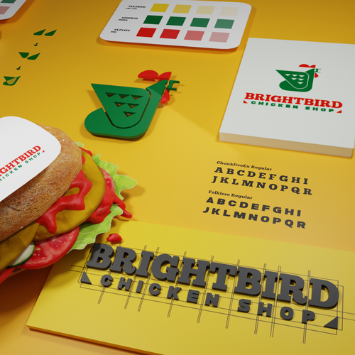 Chicken artwork with the title 'BrightBird Logo design(unused)'