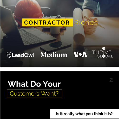 Webinar design with the title 'A premium looking Powerpoint Presentation for a webinar to service contractors in the US'