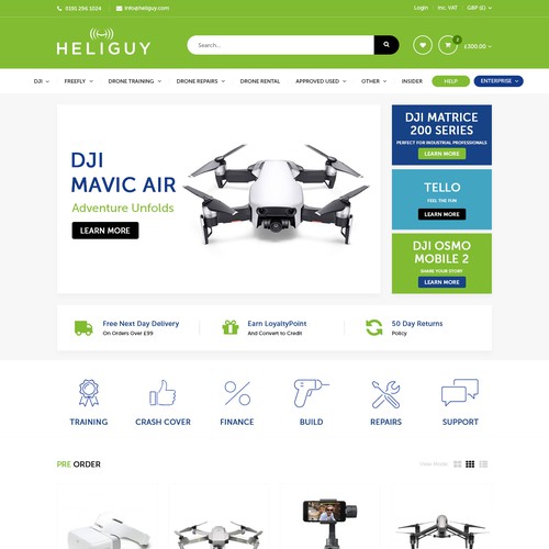 Bootstrap website with the title 'Heliguy Home Page'
