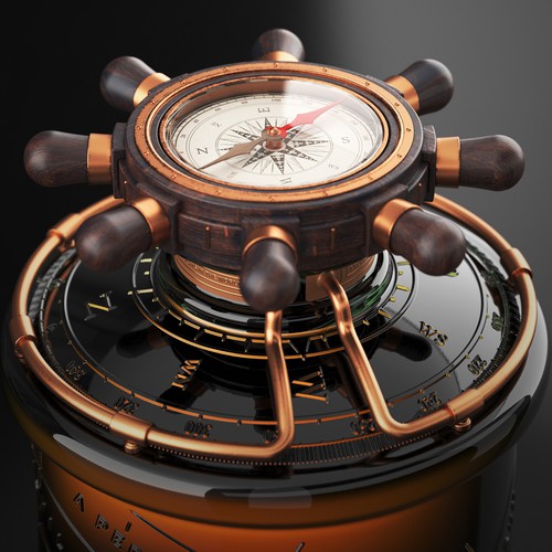 Alcohol design with the title '3D Modeling and Visualization of Rum KLABAUTERMANN'