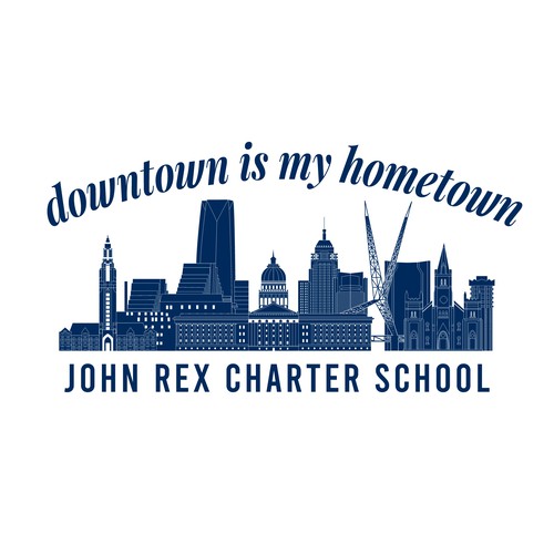 Cityscape logo with the title 'John Rex Charter School — Downtown Skyline Emblem Logo'
