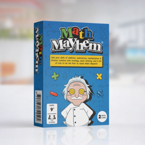 Card game design with the title 'Card Game design: Math Mayhem'