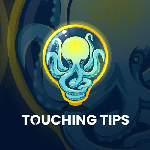 Neon blue safari logo with the title 'Octopus logo for Touching Tips'