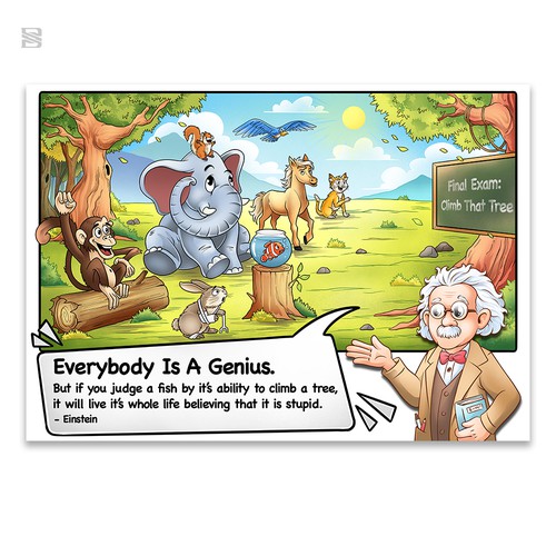 Education illustration with the title 'Everybody is A Genius'