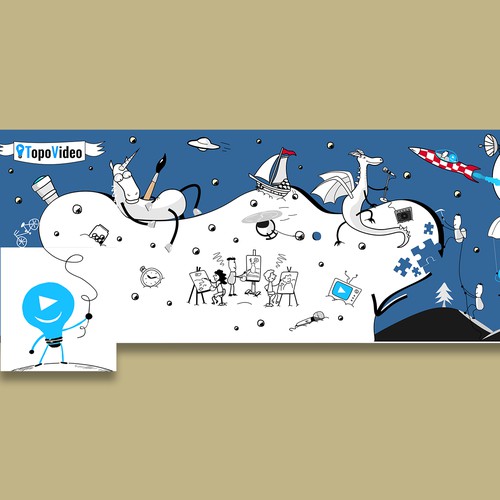 Drawing design with the title 'Facebook Cover for Education Video Channel'