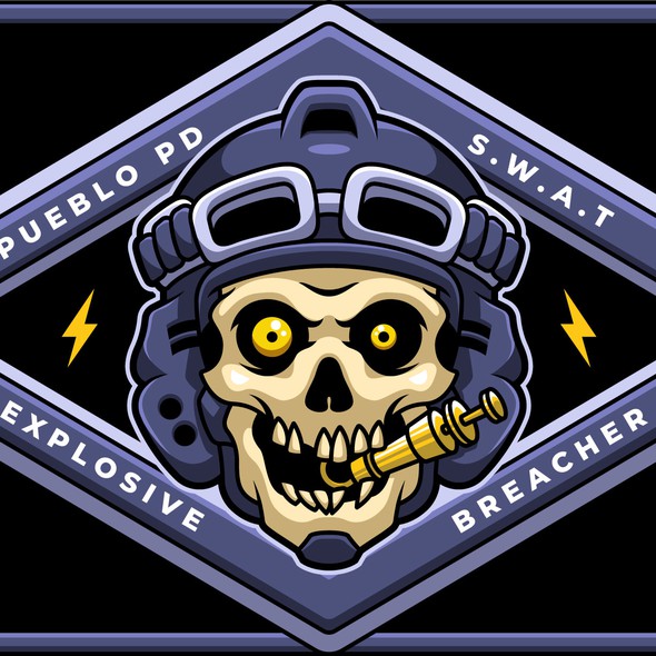 Helmet logo with the title 'Design for S.W.A.T team Explosive Breacher.'