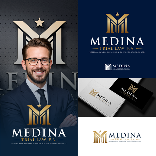 Veteran logo with the title 'Timeless, Powerful Logo for Medina Trial Law — Veteran Owned Personal Injury Trial Firm'