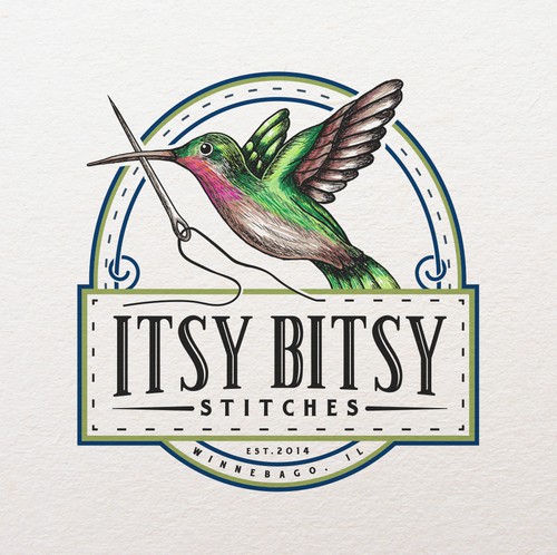 Hummingbird logo with the title 'Itsy Bitsy Stitches'