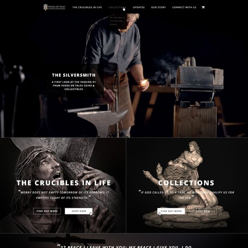 Art and design website with the title 'Dramatic religious sculpture website'