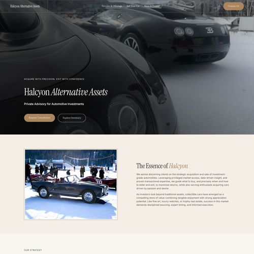 Car design with the title 'Halcyon Alternative Assets - Automotive Investment Advisory'