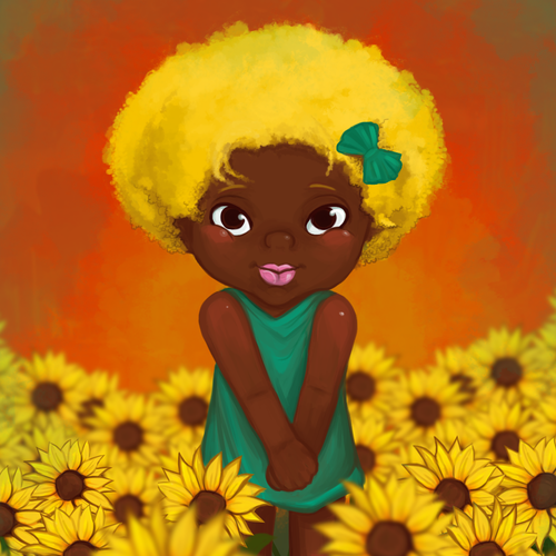 Children illustration with the title 'Sunflowers'