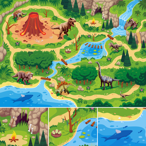 Vector illustration with the title 'Dinosaur Play Mat'