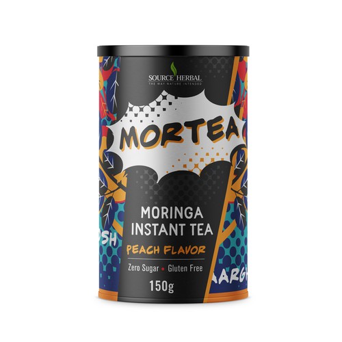Tea label with the title 'Moringa Instant Tea package label that needs to pop off the shelves'
