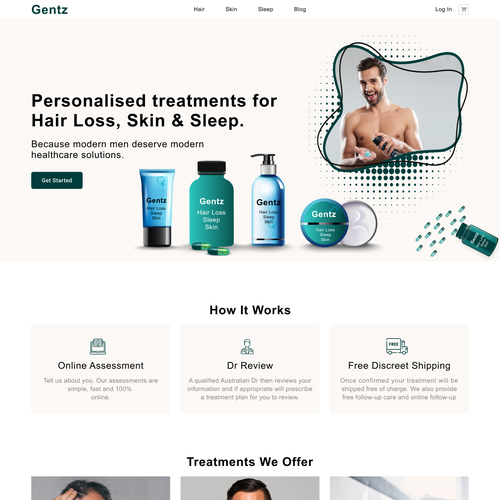 Skin care website with the title 'Gentz'