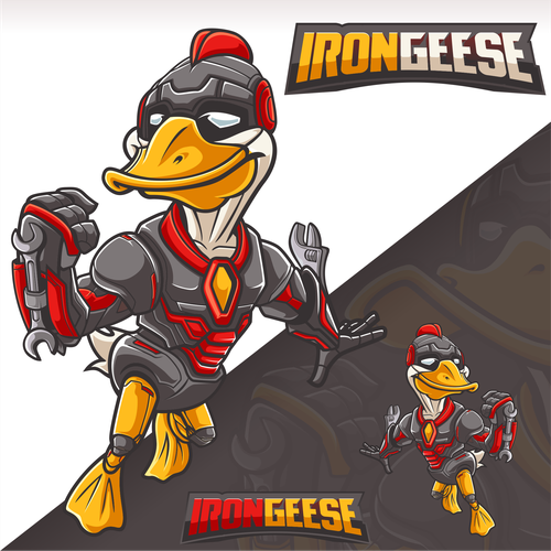 Fly logo with the title 'Iron Goose Robot Mascot Characters'