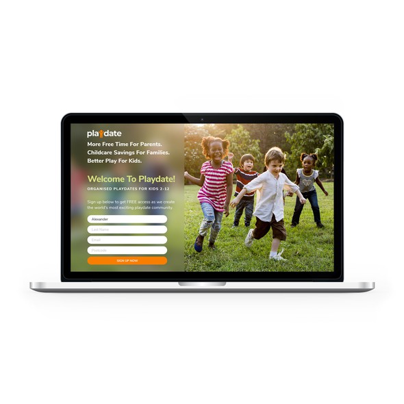 Sign up design with the title 'Landing page for a playdate app for kids'