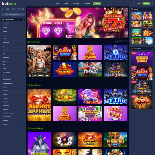Infographic website with the title 'Betcom Casino Website Platform - Website design'