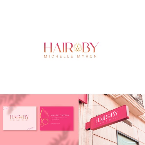 Curly-hair logo with the title 'Hair by Michelle Myron'