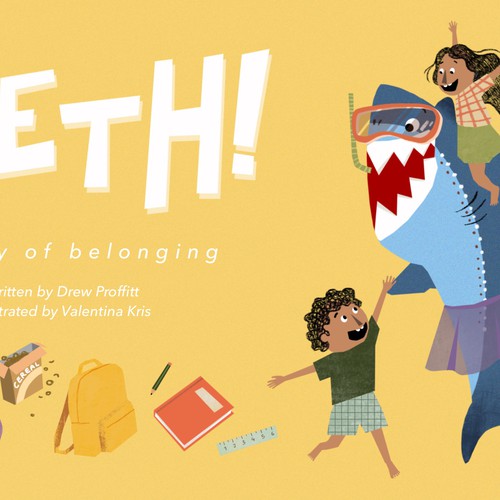 Textured design with the title 'Teeth! A Story of Belonging'