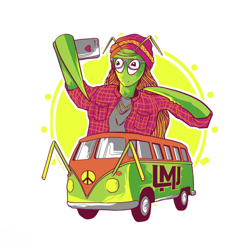 Hipster t-shirt with the title 'Hip praying mantis'