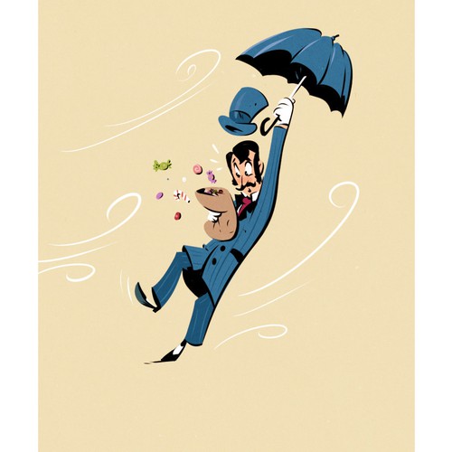 Umbrella design with the title 'Victorian cartoon mascot'