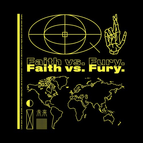 Skateboard design with the title 'Faith vs Fury'