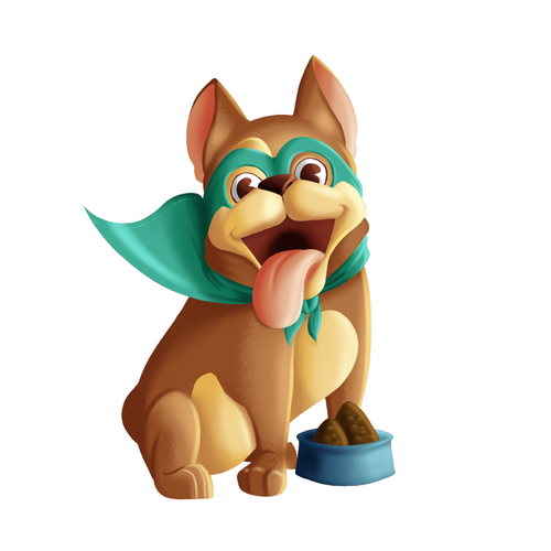 Dog artwork with the title 'Concep Art to Character'