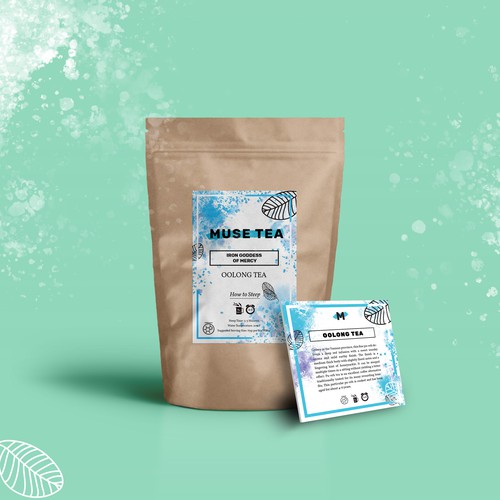 Watercolor label with the title 'Tea Label & Card Design'