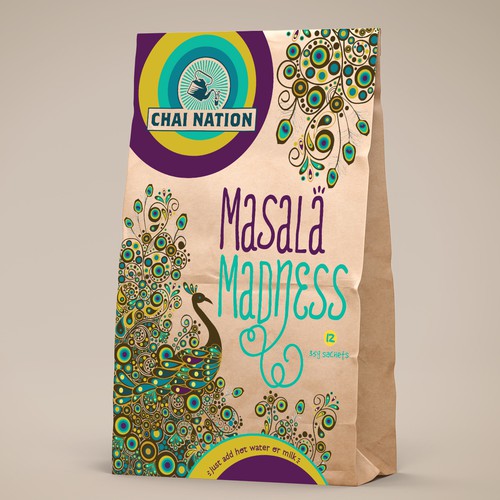 Tea packaging with the title 'CHAI TEA PACKAGING DESIGN '