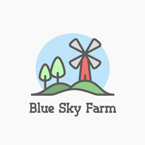 Colorful logo with the title 'Blue Sky Farm'
