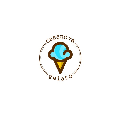 Round logo with the title 'VINTAGE CLEAN DESIGN LOGO FOR GELATO ICE CREAM CAFE'