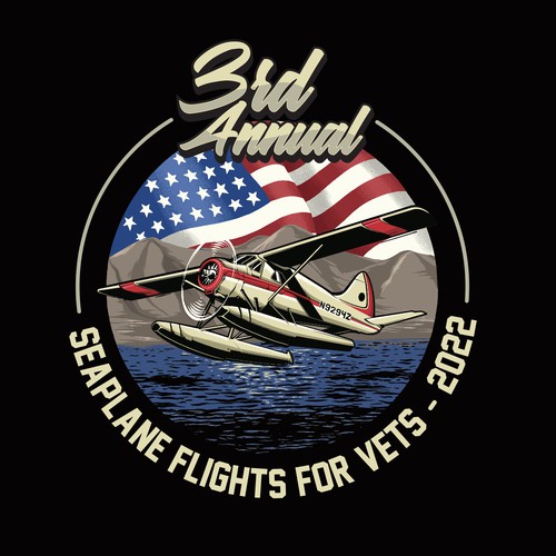 Plane design with the title '3rd Annual Seaplane Flights for Vets'
