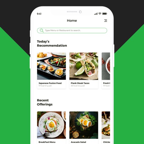 Diet design with the title 'Nutrition App Design'