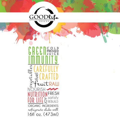 Juice label with the title 'Organic cold pressed juice'