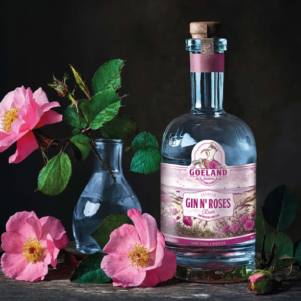 Alcohol design with the title 'Gin N' Roses Goeland'