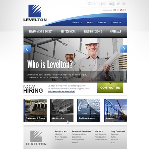 Homepage website with the title 'Team of professional engineers, scientists & technologists looking for a new website'