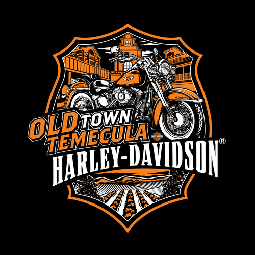 Motorcycle design with the title 'Vintage Design for Old Town Temecula Harley Davidson'