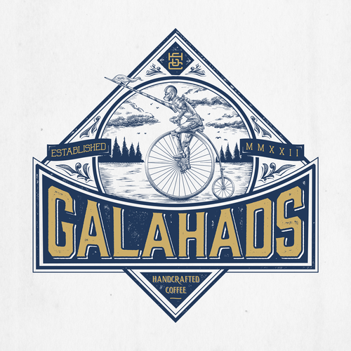 Vintage logo with the title 'Galahads handcrafted coffee'