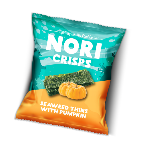 Bright packaging with the title 'Seaweed crisps'