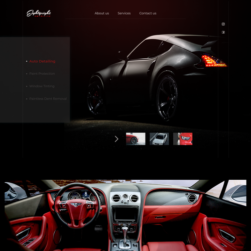 Automotive website with the title 'Exotic car detailing website design'