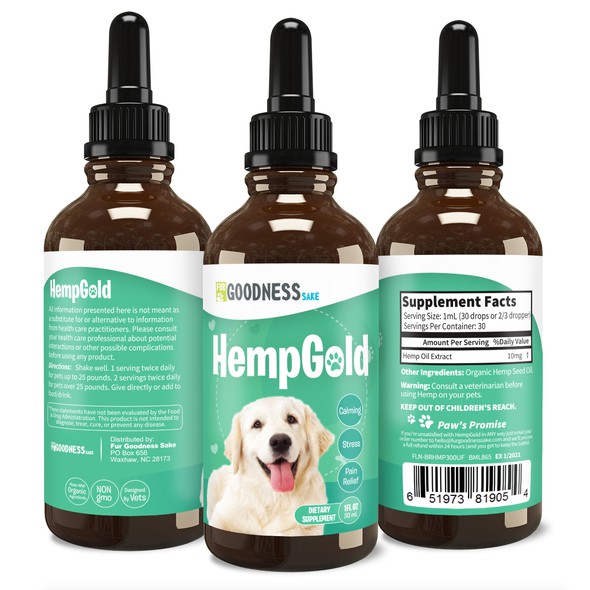Pet label with the title 'HempGold'