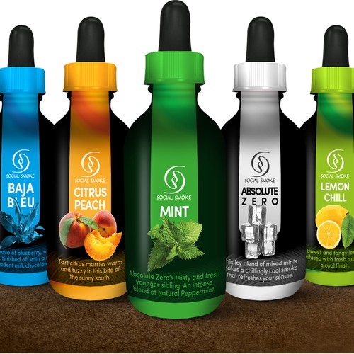 Fruit label with the title 'Label Social Smoke eVapor Bottles'