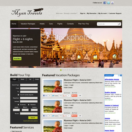 Vacation website with the title 'Myan Travel '