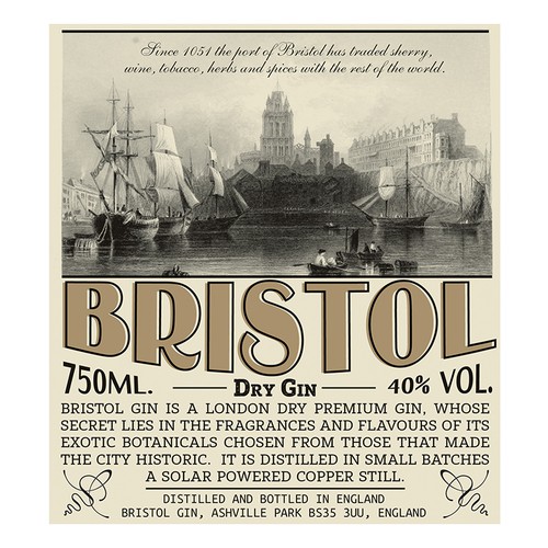 Gin label with the title ' Label for  Bristol Gin'
