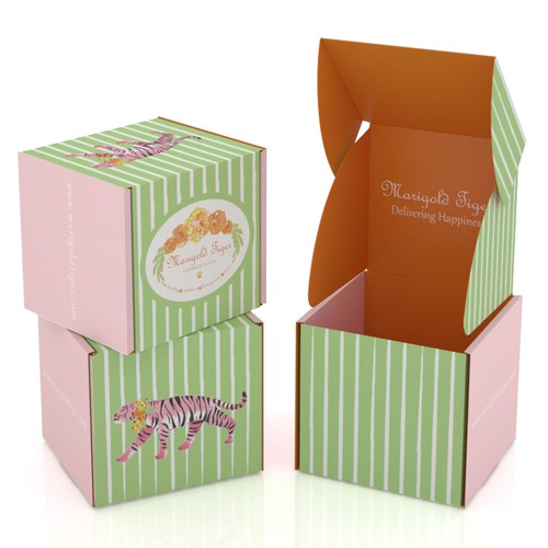 Orange packaging with the title 'PRODUCT PACKAGING FOR MARIGOLG'