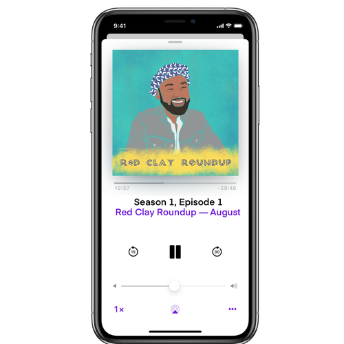 Bold artwork with the title 'Red Clay Roundup - Podcast'