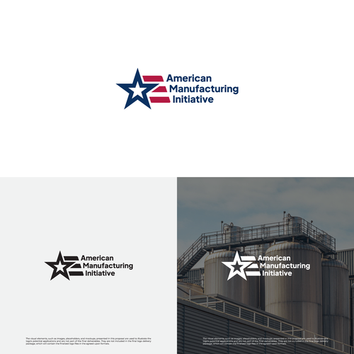 American flag design with the title 'Modern & Patriotic Logo for American Manufacturing Initiatives (AMI)'